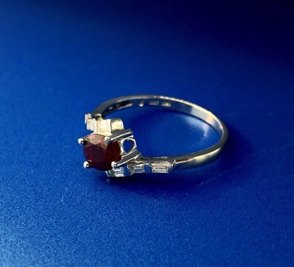 Estate Designer 14K White Gold Ruby Diamond July Anniversary Bypass Ring