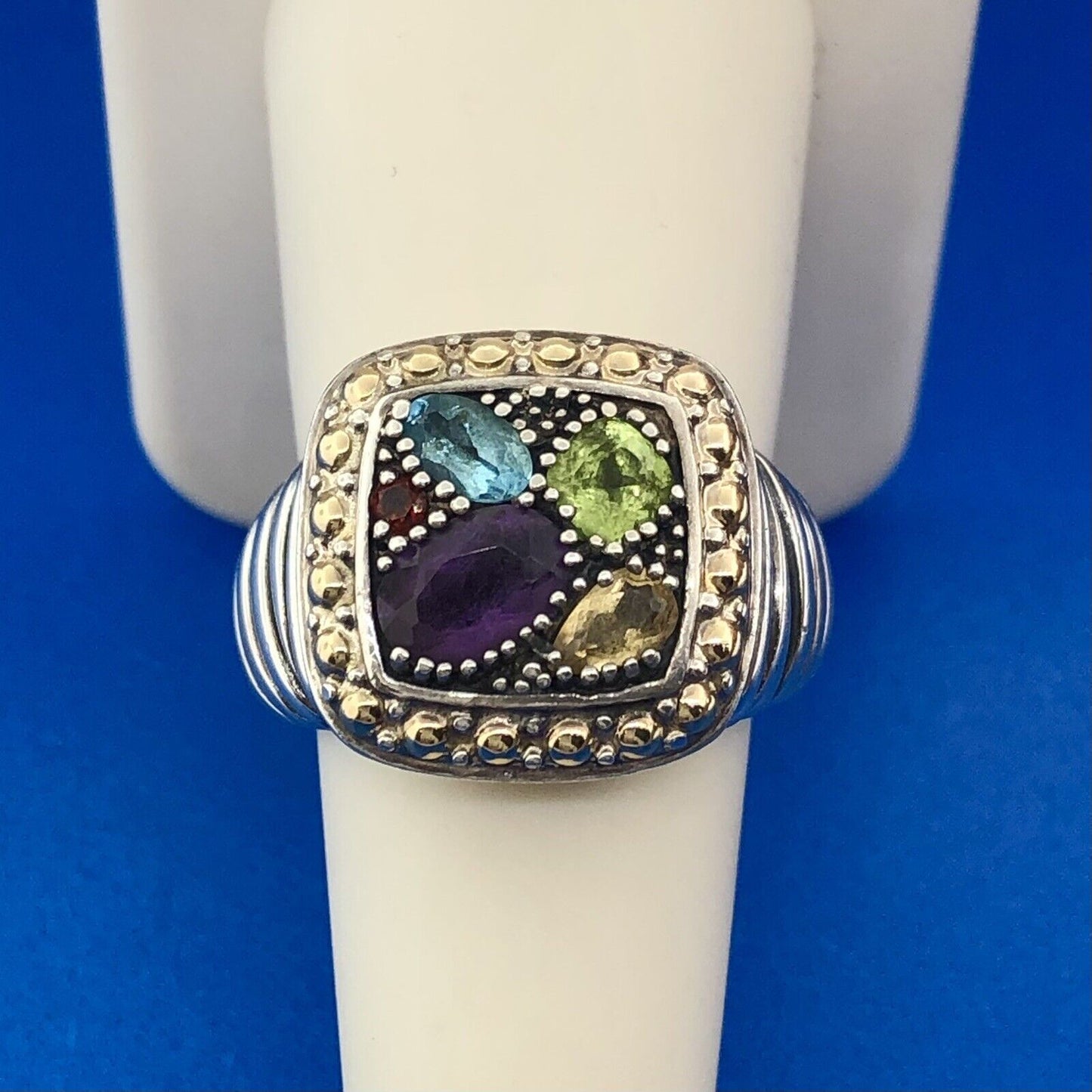 EFFY Sterling Silver 18K Yellow Gold Multi Gemstone Mosaic Balissima Dome Ring