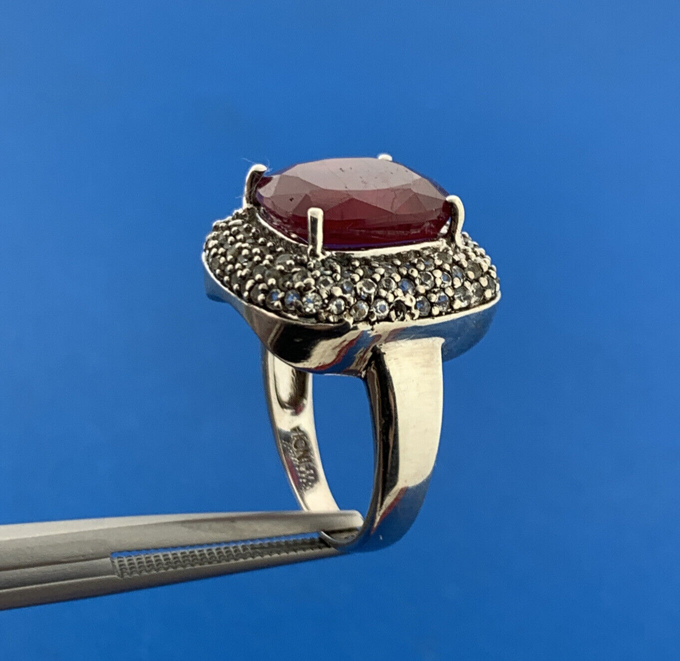 Vintage 925 Sterling Silver Ruby Solitaire Diamond Accented Cocktail Ring