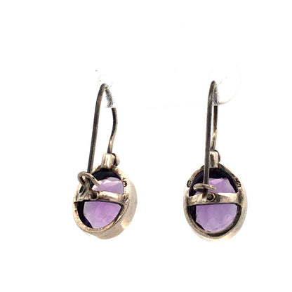 Designer 925 Sterling Silver Oval Purple Amethyst Hook Dangle Earrings