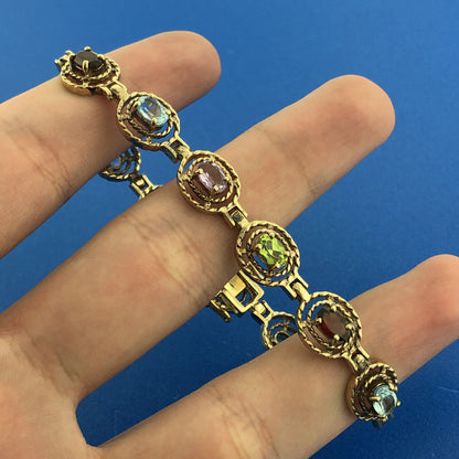 Vermeil Sterling Silver 925 Multi Gemstone Tennis Bracelet