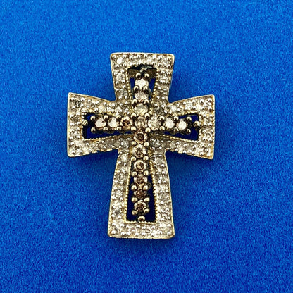 Designer 14K Yellow Gold White Honey Diamond Statement Cross Pendant