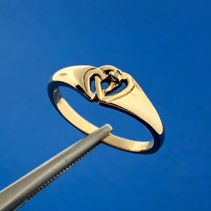 Designer SMG 10k Yellow Gold Diamond Connected Hearts Romance Ring Size 6.25