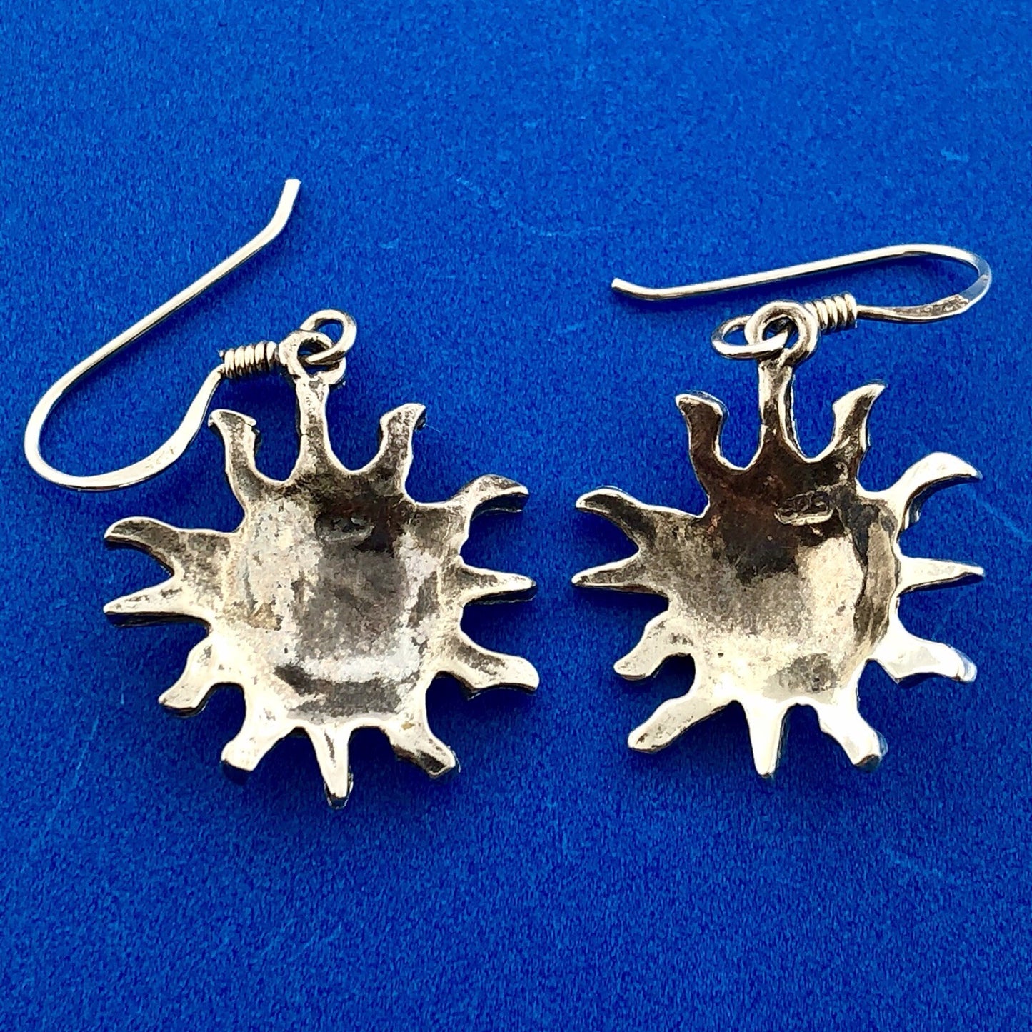 Vintage 925 Sterling Silver Sun Sunburst Astrological Drop Dangle Earrings