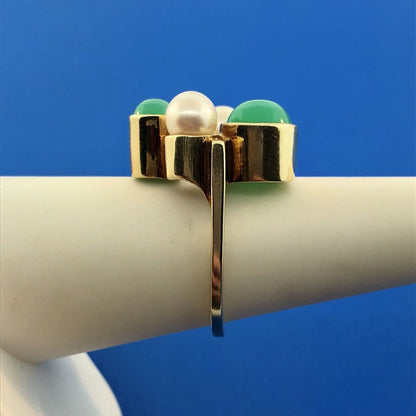 Retro 14K Germany Pearl Tourmaline Modernist Abstract Free Form Cocktail Ring