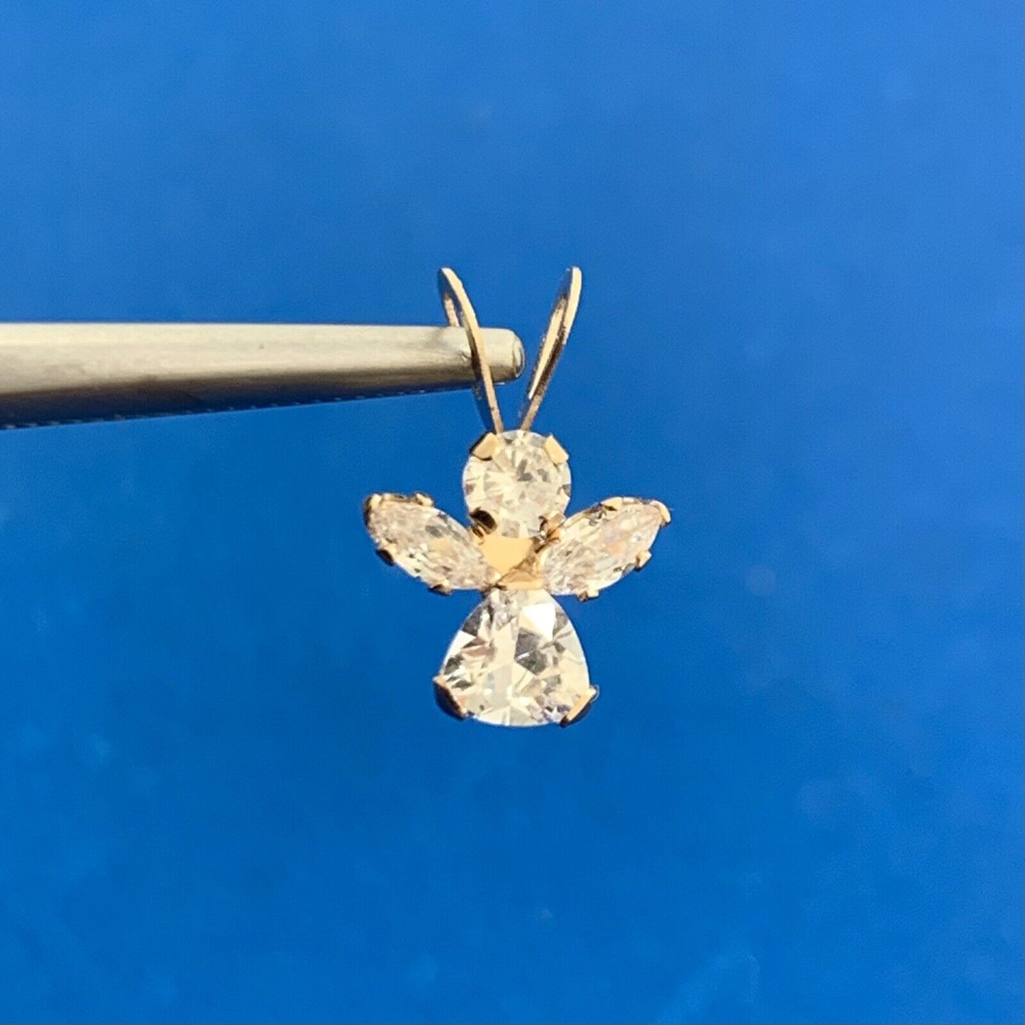 Designer Jacmel Mauritius JCM 14K Yellow Gold Cubic Zirconia Angel Charm Pendant