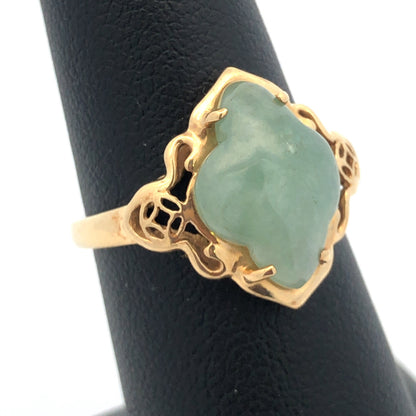 Vintage Designer 14K Yellow Gold Jade Cabochon Statement Cocktail Ring