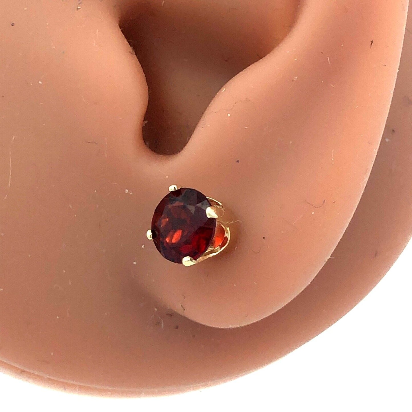 14K Yellow Gold Round Red Garnet January Anniversary Solitaire Stud Earrings