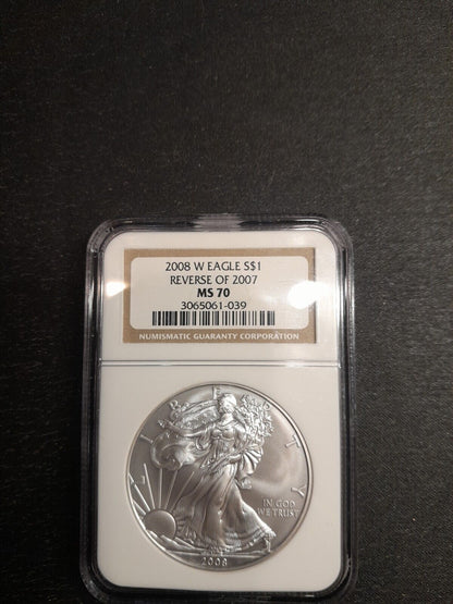2008 W Eagle Silver $1 Reverse of 2007 MS 70 NGC Ultra Rare