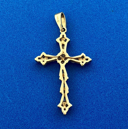 14K Yellow Gold Diamond Cluster Religious Easter Communion Cross Pendant