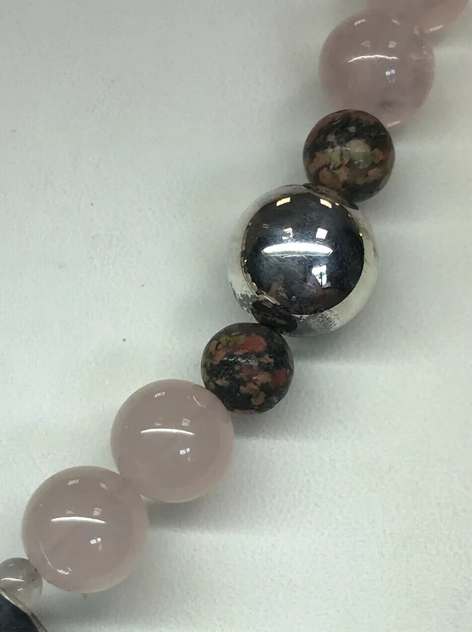 Mignon Faget 925 Sterling Silver Rose Quartz Jasper Bead Moon Snail Necklace