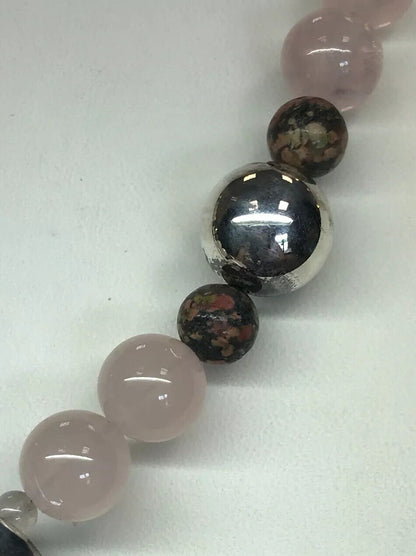 Mignon Faget 925 Sterling Silver Rose Quartz Jasper Bead Moon Snail Necklace