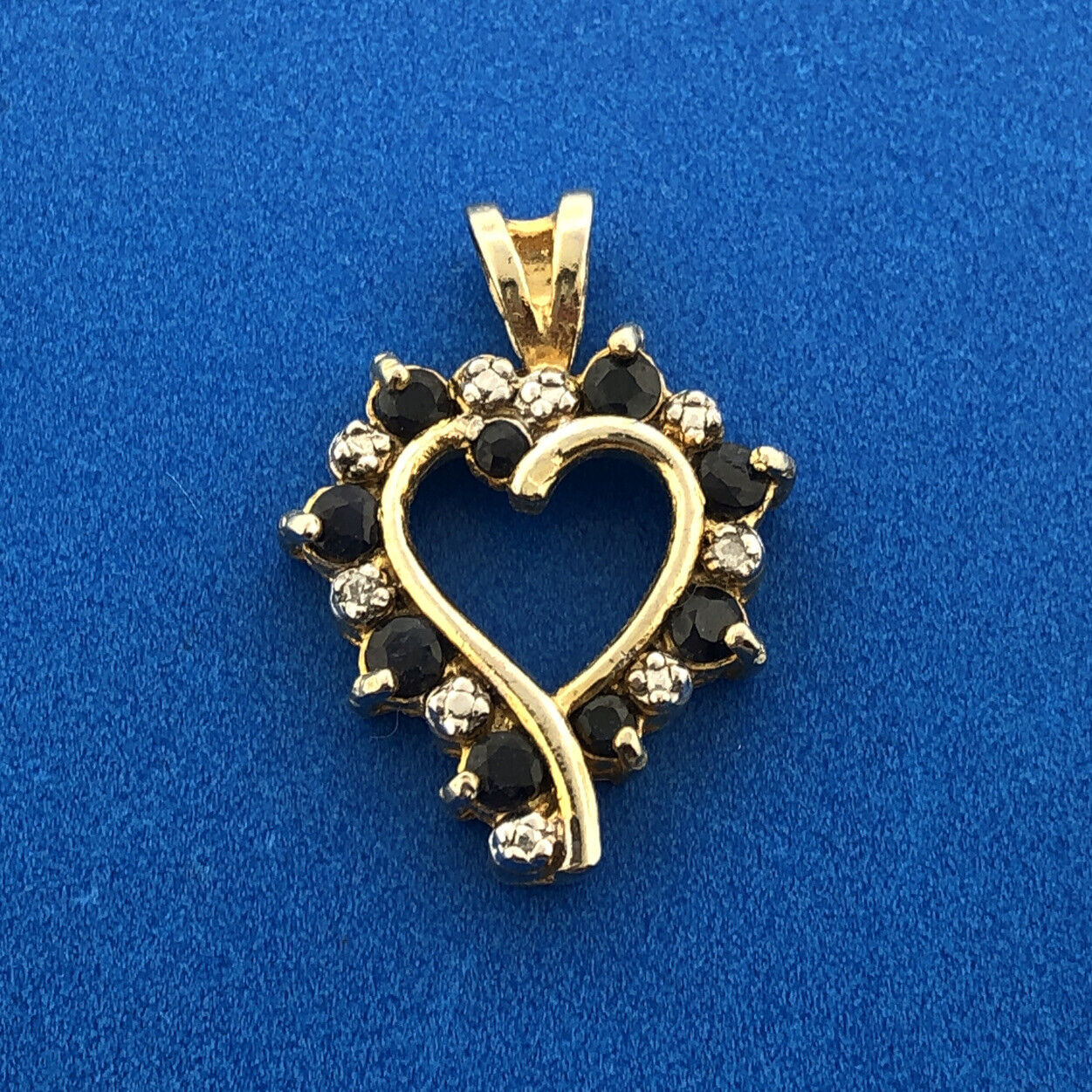 FAS 925 Sterling Silver Vermeil Sapphire Diamond September Sweetheart Pendant