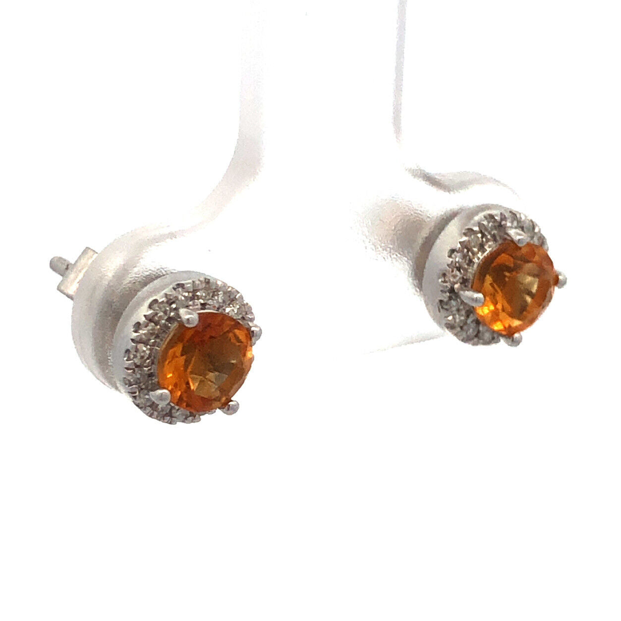 Designer 10K White Gold Round Citrine Diamond Halo Stud Earrings