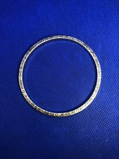 Cubic Zirconia 925 Sterling Silver Floral Thin Stackable Round Bangle Bracelet