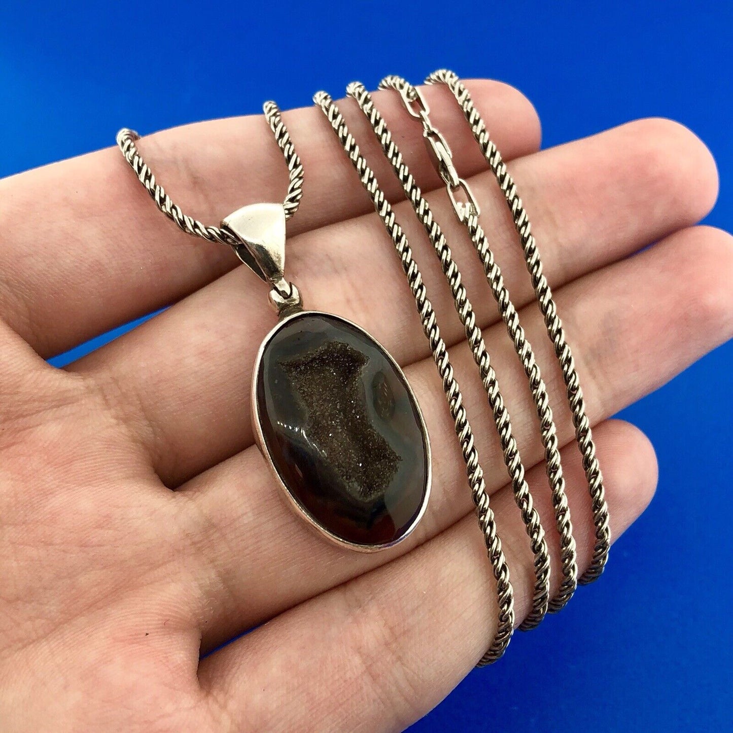 Starborn Creations Sterling Silver 925 Oval Window Drusy Druzy Pendant Necklace