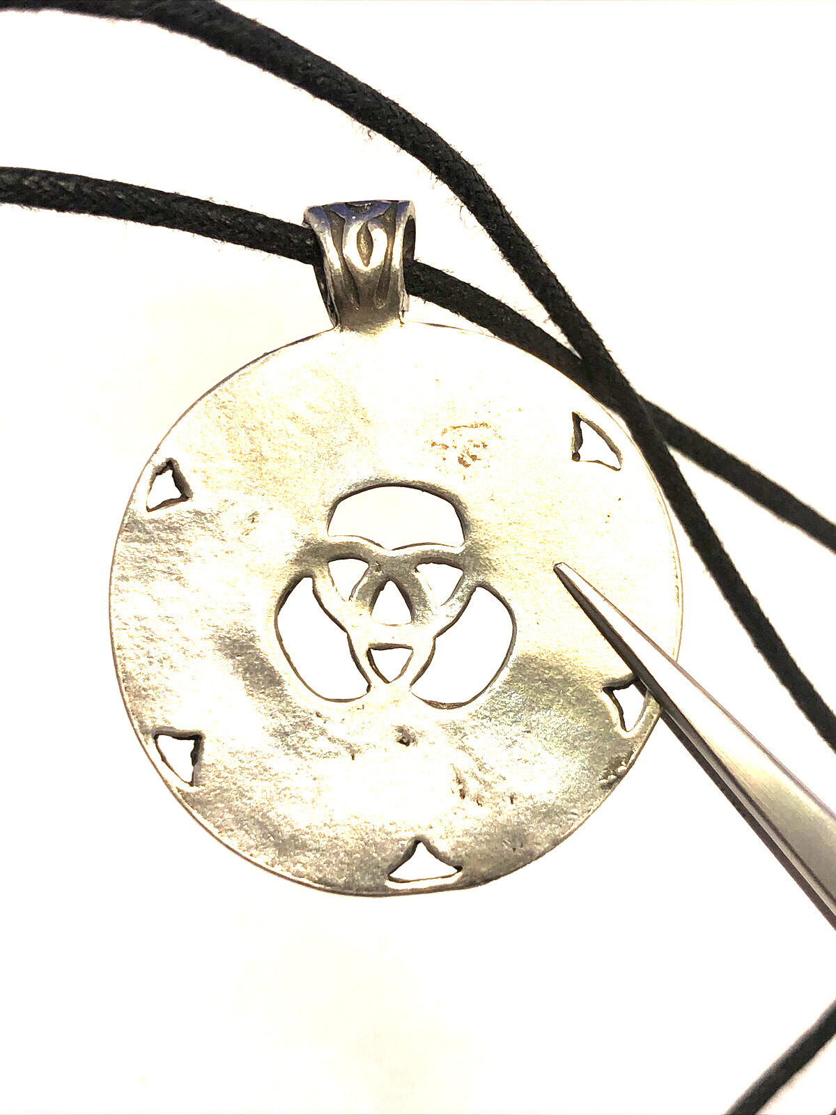 Silver Tone Celtic Knot Green Enamel Round Pendant Cord Statement Necklace