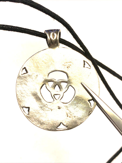 Silver Tone Celtic Knot Green Enamel Round Pendant Cord Statement Necklace