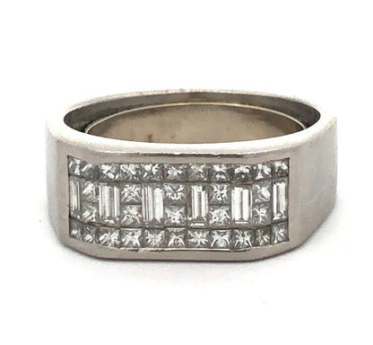 Platinum Pave Princess Diamond Bar Men's Statement Band Ring