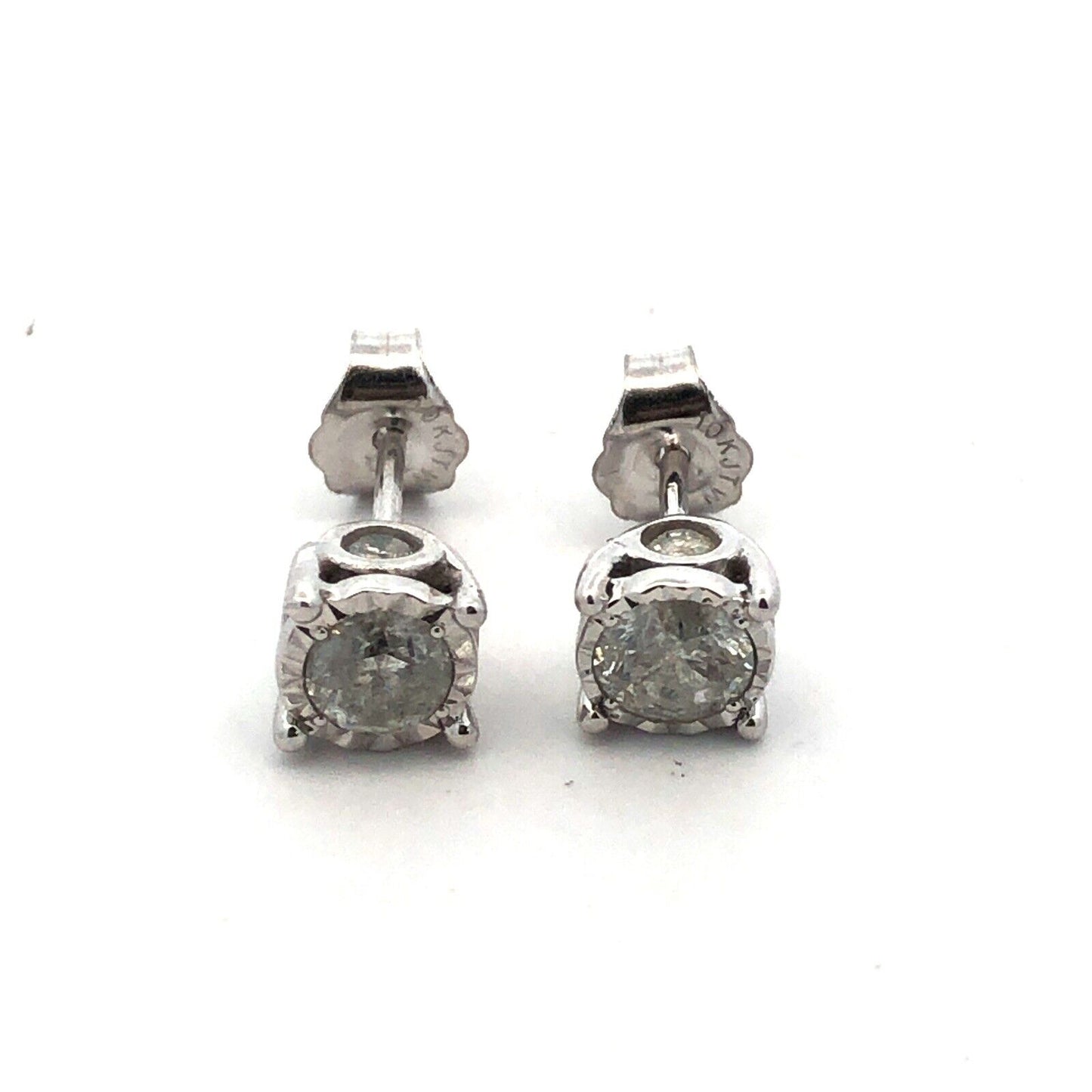 10K White Gold Round Diamond Solitaire Stud Earrings