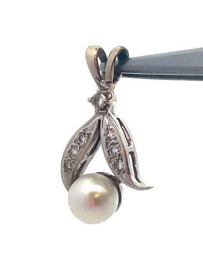 Vintage 10K White Gold Pearl Diamond Accented Wedding Anniversary Pendant