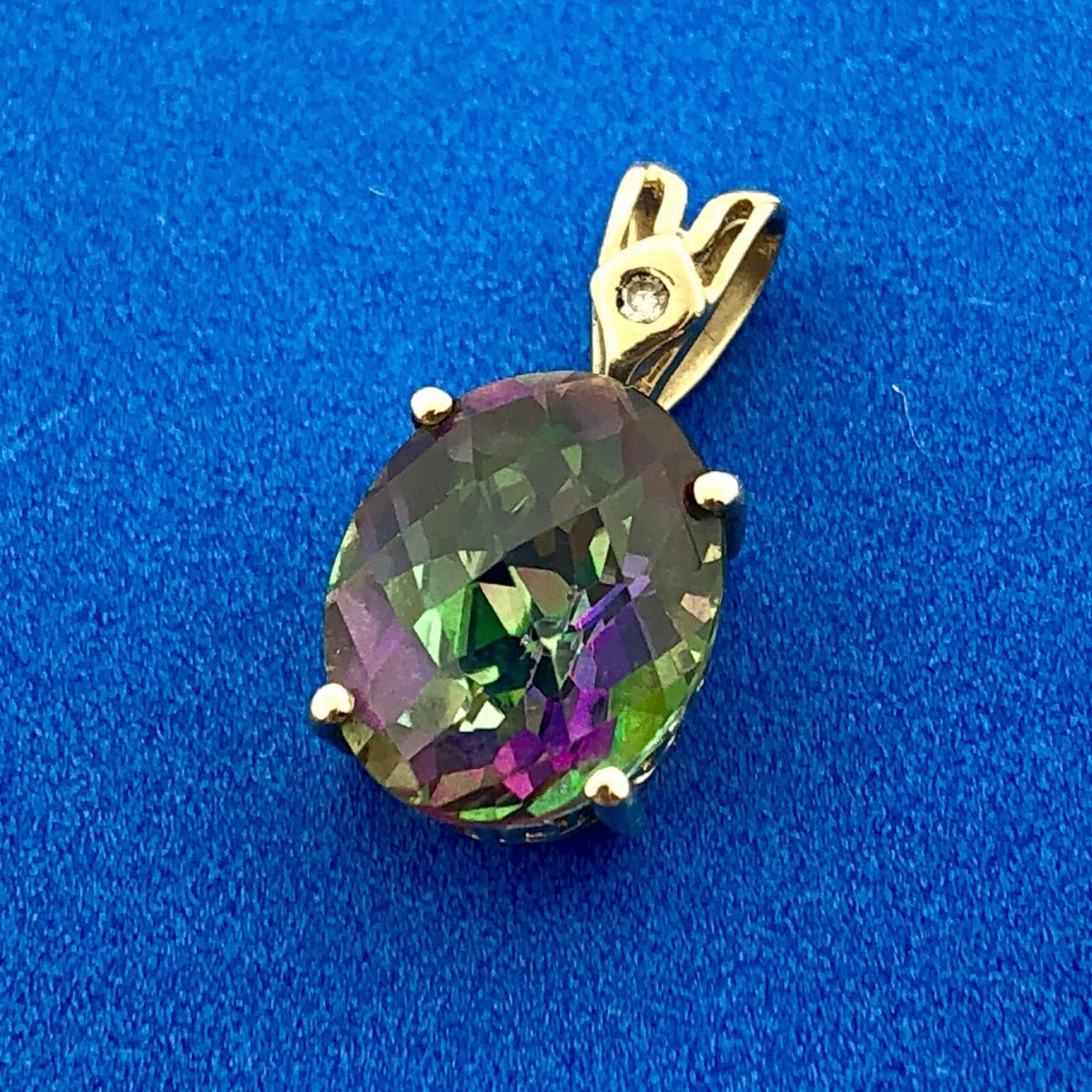 Designer 14k Yellow Gold Mystic Topaz Diamond Accent Pendant