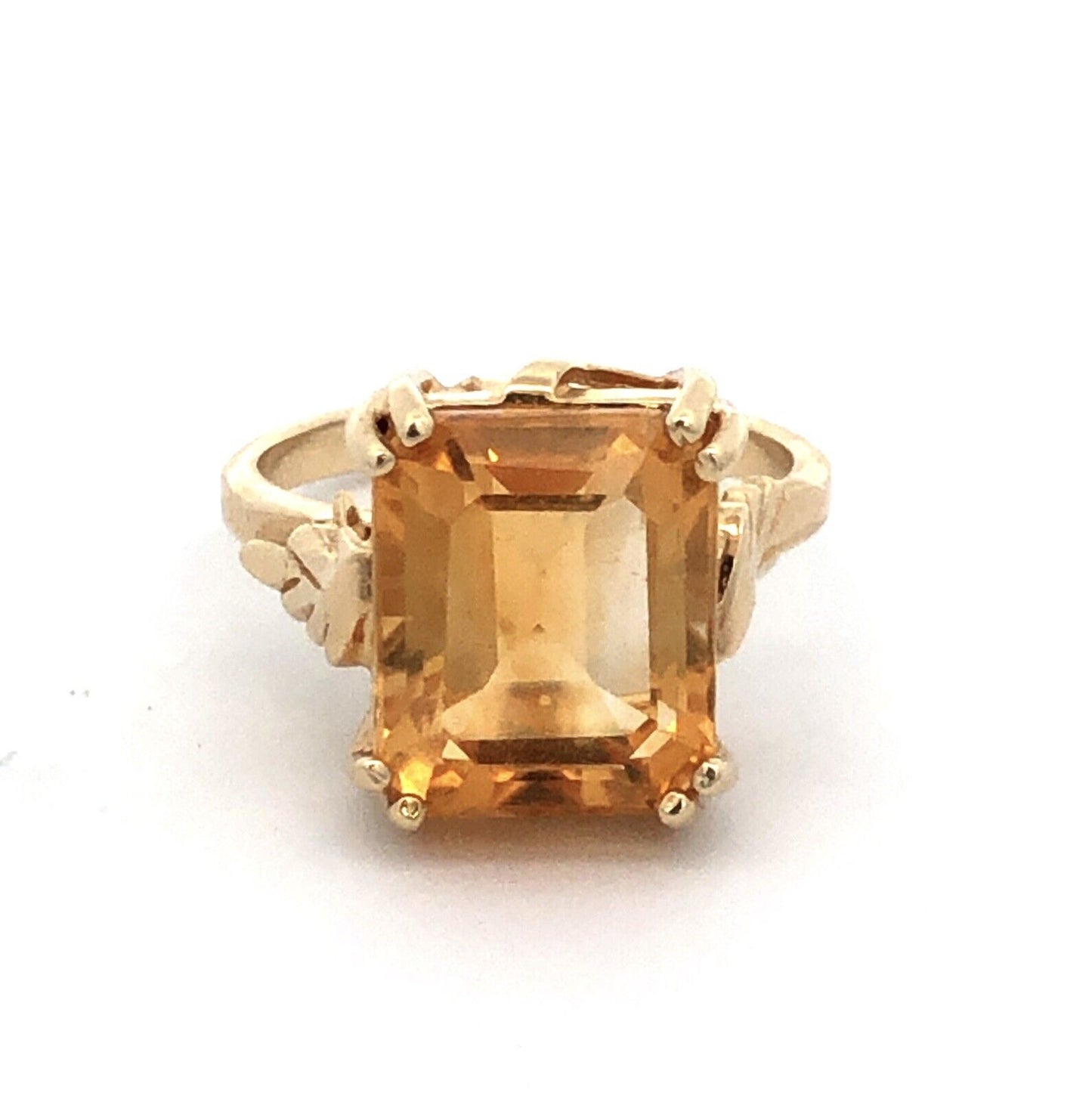 10K Yellow Gold Emerald Cut Citrine November Anniversary Cocktail Ring