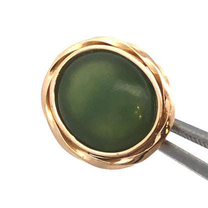 Estate 14K Yellow Gold Oval Green Jade Cabochon Ribbed Bezel Stud Earrings