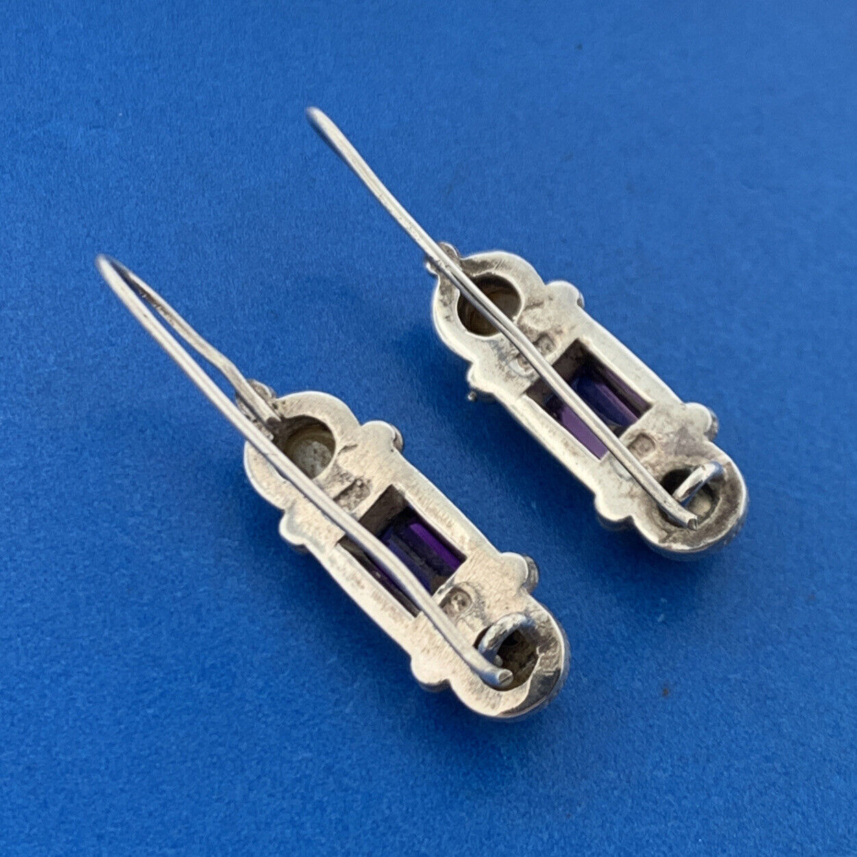 Designer Sterling Silver Amethyst Mother Of Pearl February Slide Hook Earrings