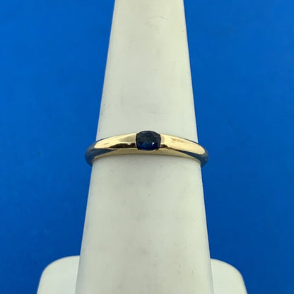 14K Yellow Gold Estate Oval Blue Sapphire Size 6.75 Stackable Band Ring