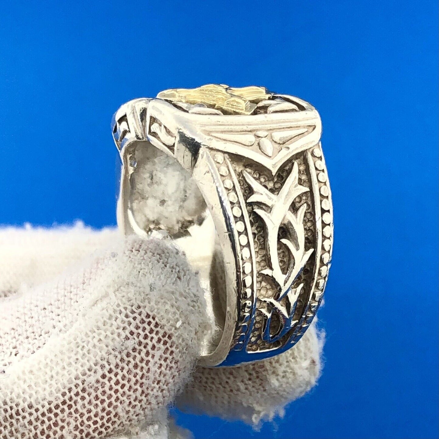 Scott Kay Sterling Silver 18K Gold Unkaged Sparta Cross Gothic Religious Ring