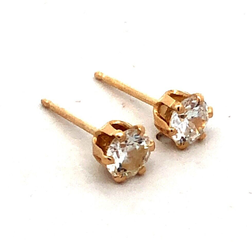 Designer DDC 14K Yellow Gold Round Cubic Zirconia CZ Solitaire Stud Earrings