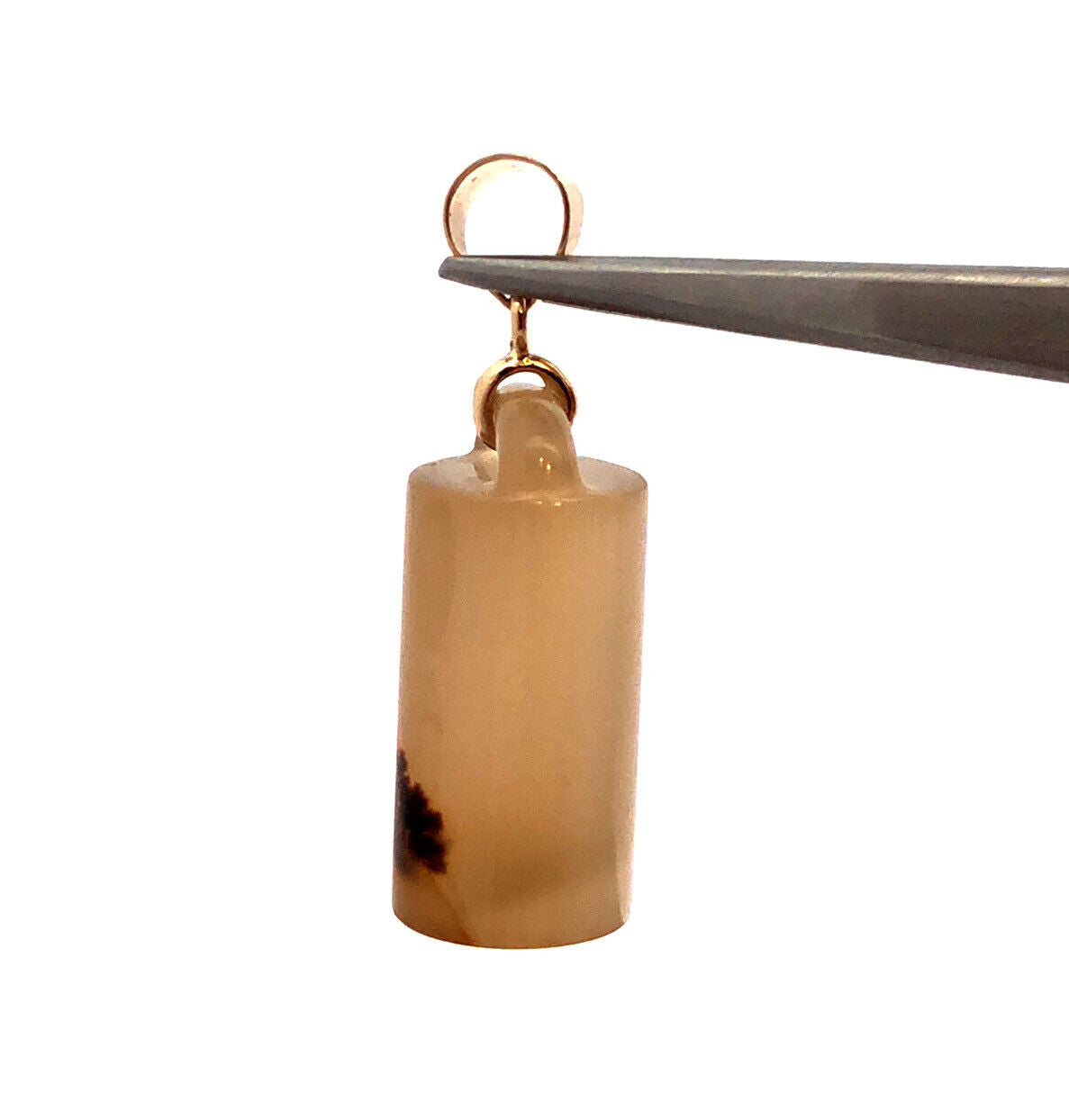 Vintage 14K Yellow Gold Reticulated Quartz Carved Chinese Chop Stamp Pendant