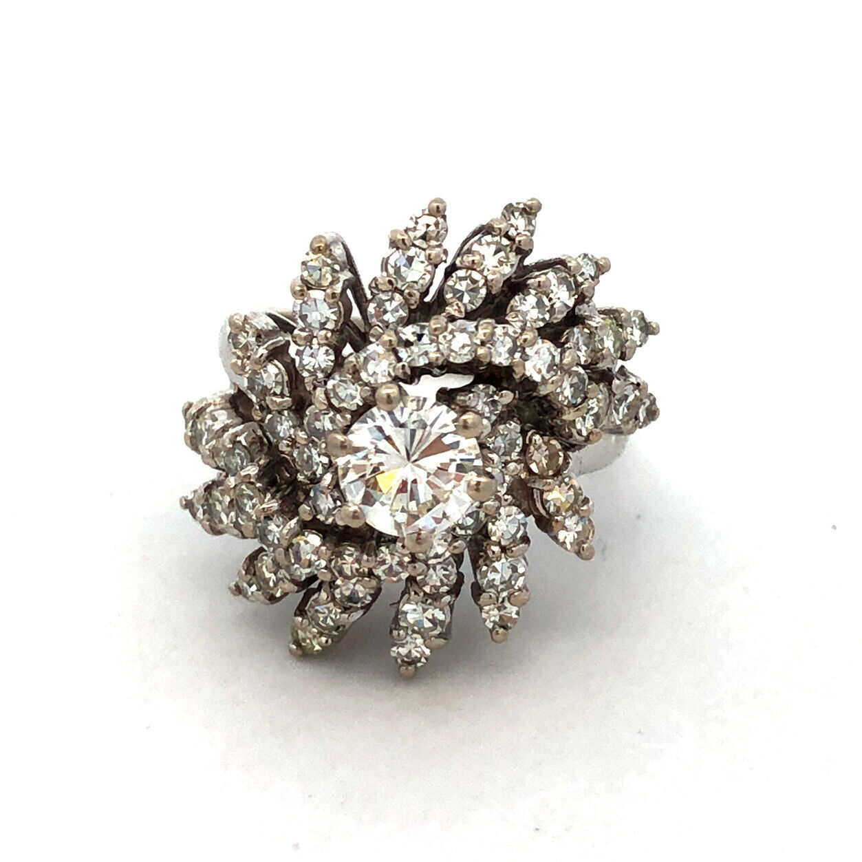 Vintage CRC 14K White Gold Round Diamond Waterfall Statement Cocktail Ring