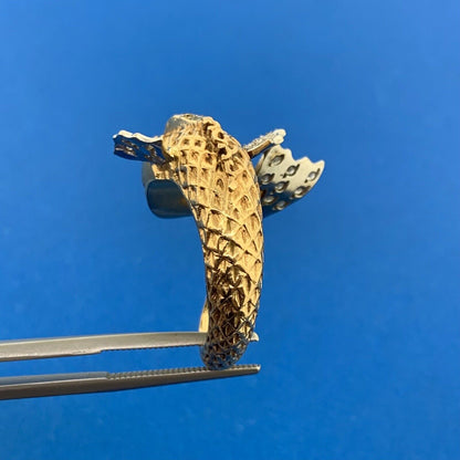 Retro 18K Yellow Wht Gold Diamond Ruby Emerald Textured Koi Fish Statement Ring