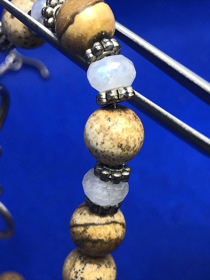 Modernist 925 Sterling Silver Brown Jasper Moonstone Pendant Statement Necklace