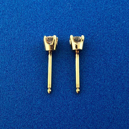 Estate Designer 14K Yellow Gold Round Diamond Pierced Starter Stud Earrings