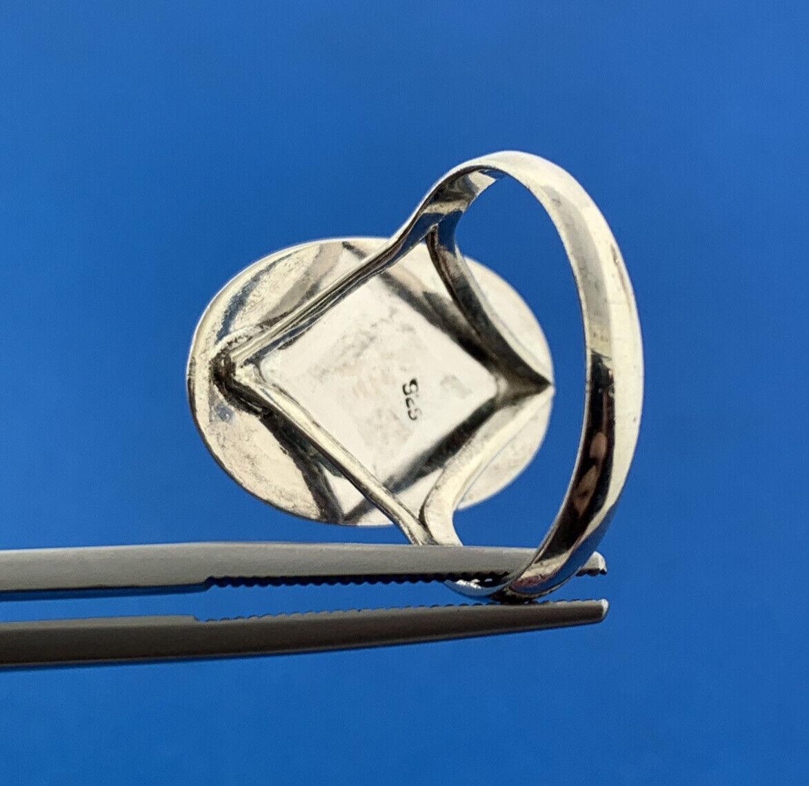 Vintage 925 Sterling Silver Larimar Pectolite Oval Cabochon Cocktail Ring