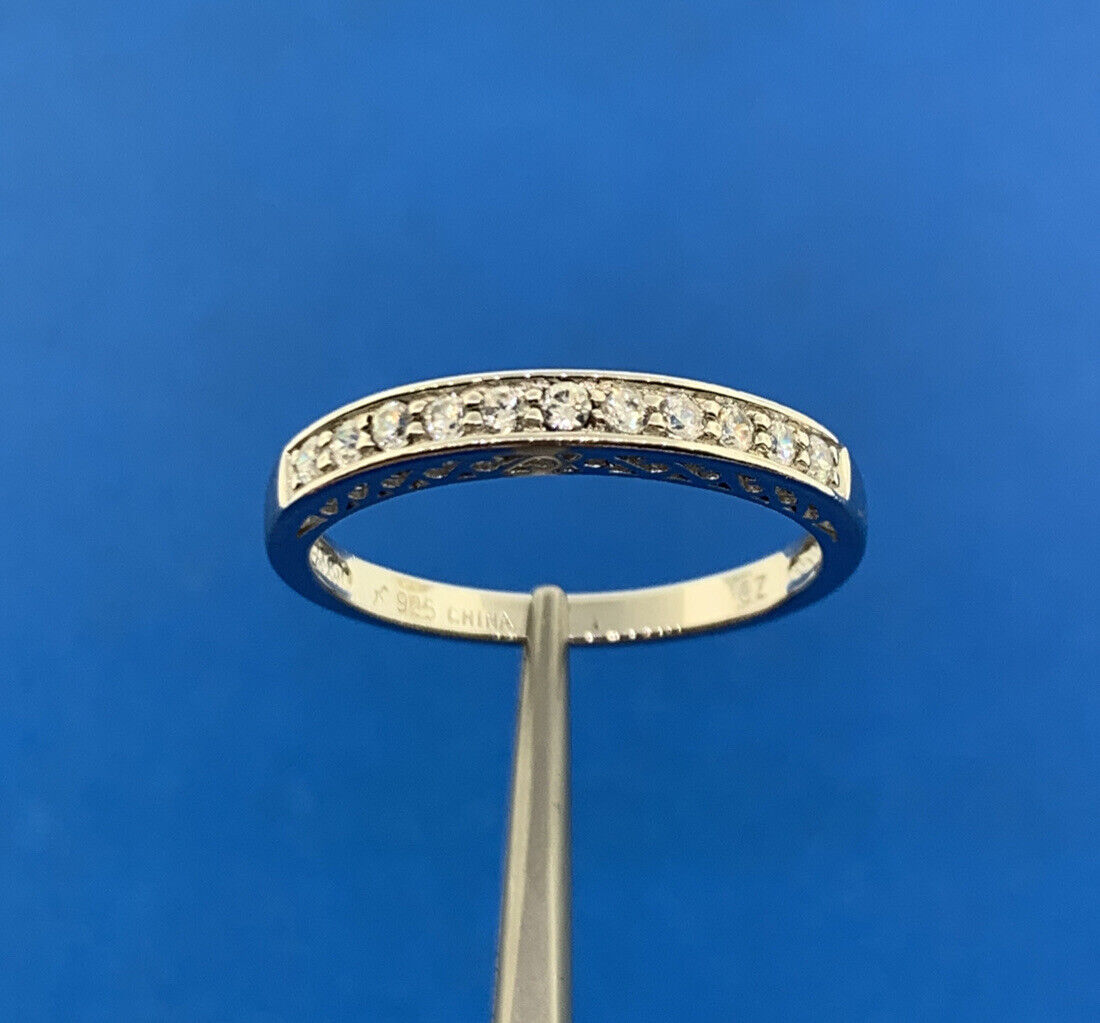 Sterling Silver 925 Designer Channel Set CZ Design Stackable Bridal Band Ring