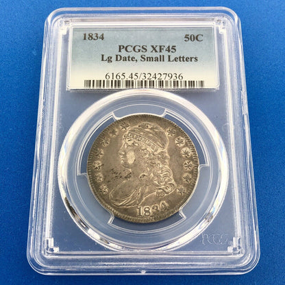 1834 Capped Bust Silver Half Dollar 50c Lettered Edge PCGS XF45 Lg Date Sm Ltrs