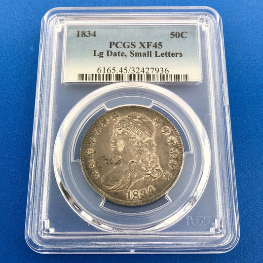 1834 Capped Bust Silver Half Dollar 50c Lettered Edge PCGS XF45 Lg Date Sm Ltrs