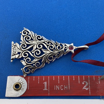 Designer Sterling Silver Amethyst Heart Scroll Christmas Tree Ornament Pendant