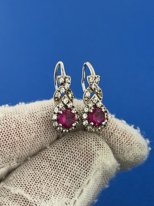Designer CN 925 Sterling Silver Ruby White Sapphire July Occasion Earrings