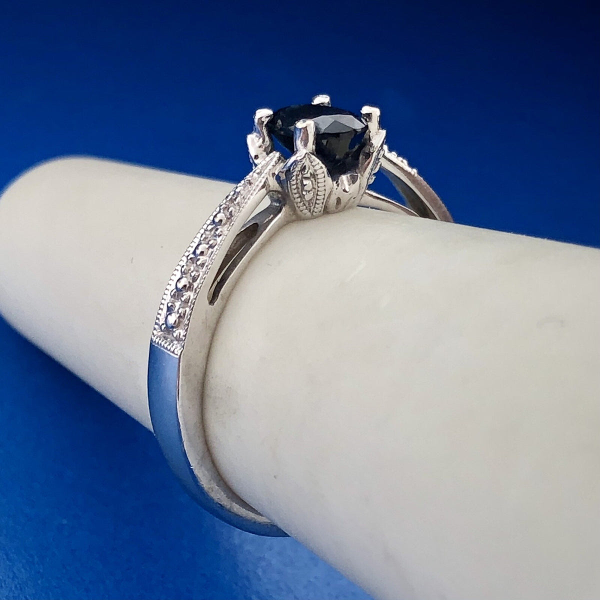 Designer YCH 14K White Gold Oval Sapphire September Occasion Anniversary Ring