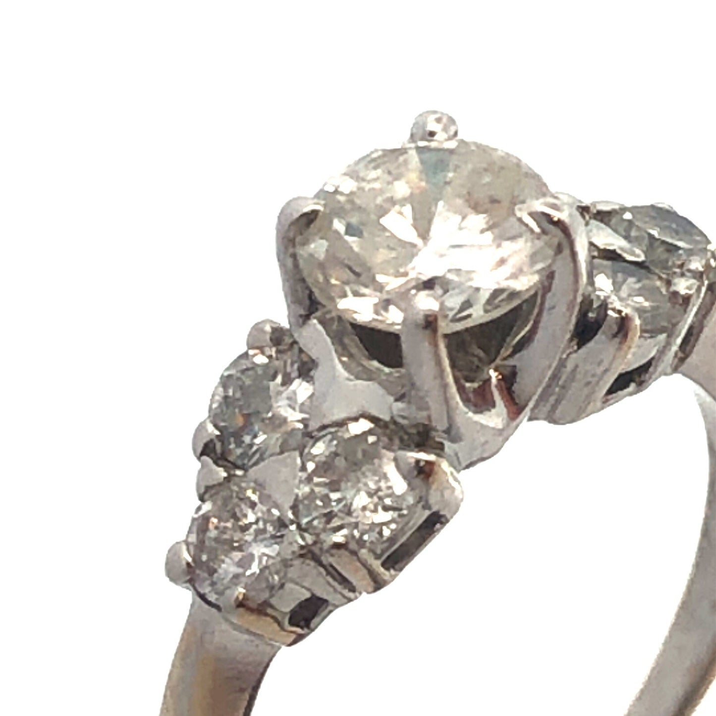 Estate 14K White Gold Round Diamond Solitaire With Accents Engagement Ring