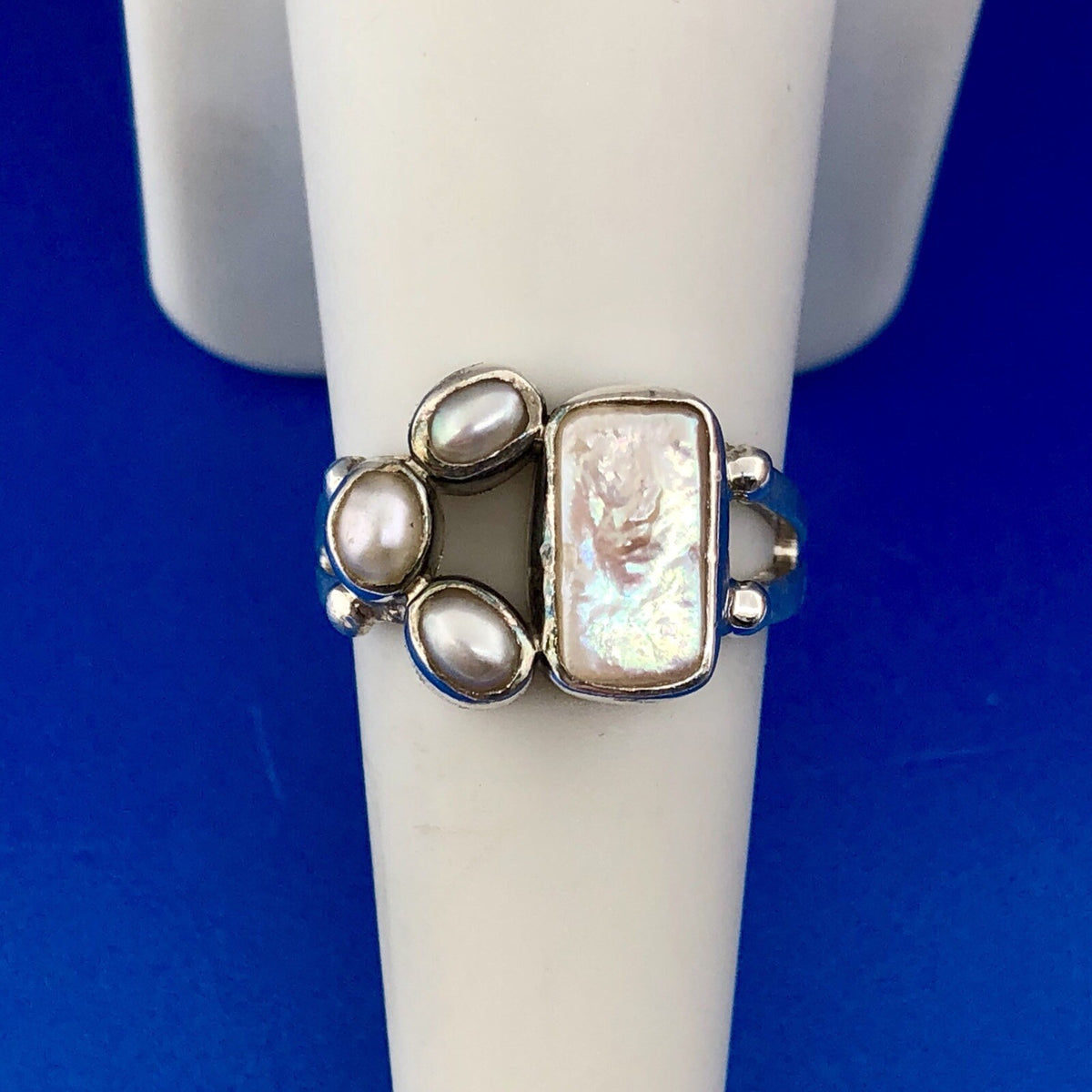 Sterling Silver 925 Freshwater Pearl Mother Of Pearl Cabochon Free Form Ring
