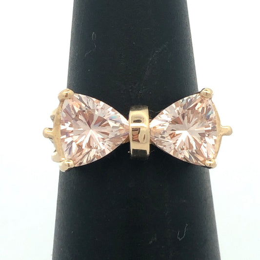 Designer RK 14K Yellow Gold Trillion Cut Cubic Zirconia Bow Shape Cocktail Ring