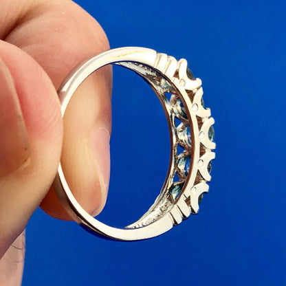 Vintage FAS Sterling Silver Blue Topaz 5 Stone December Anniversary Wedding Band