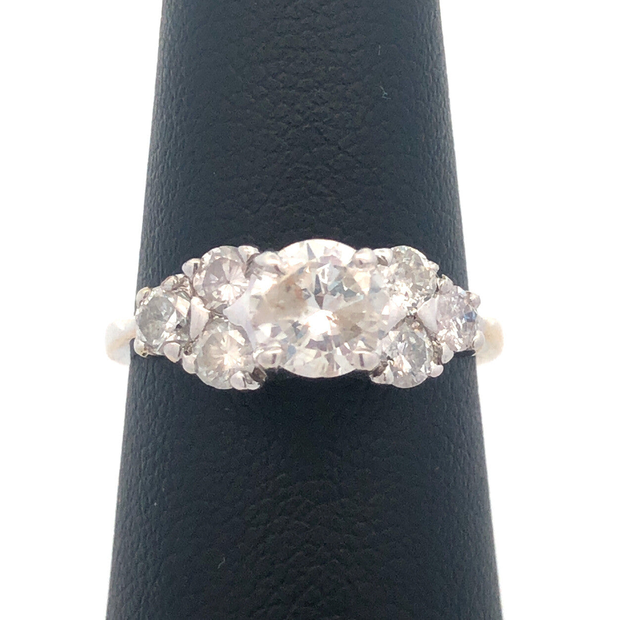 Estate 14K White Gold Round Diamond Solitaire With Accents Engagement Ring