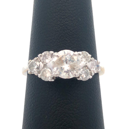Estate 14K White Gold Round Diamond Solitaire With Accents Engagement Ring